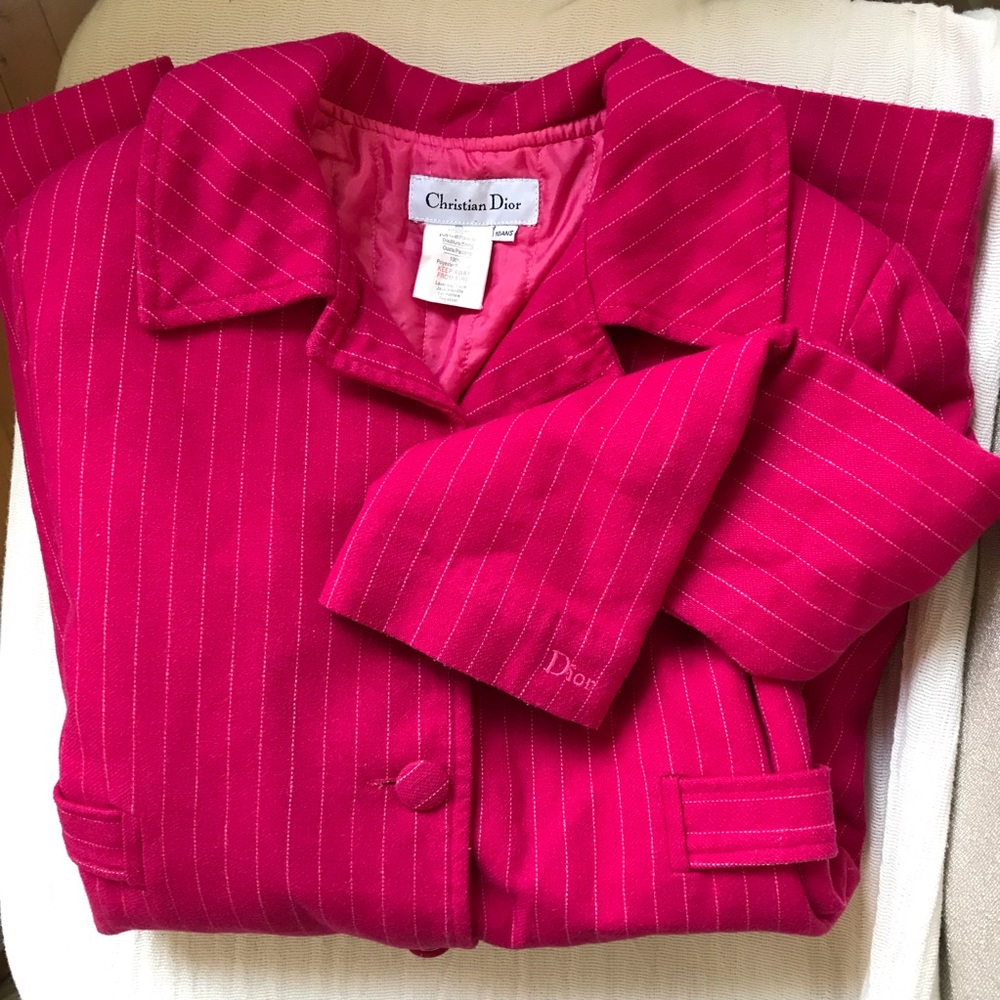 Christian Dior Kid Pink/white Stripped Wool Coat ✨ - Picture 9 of 10
